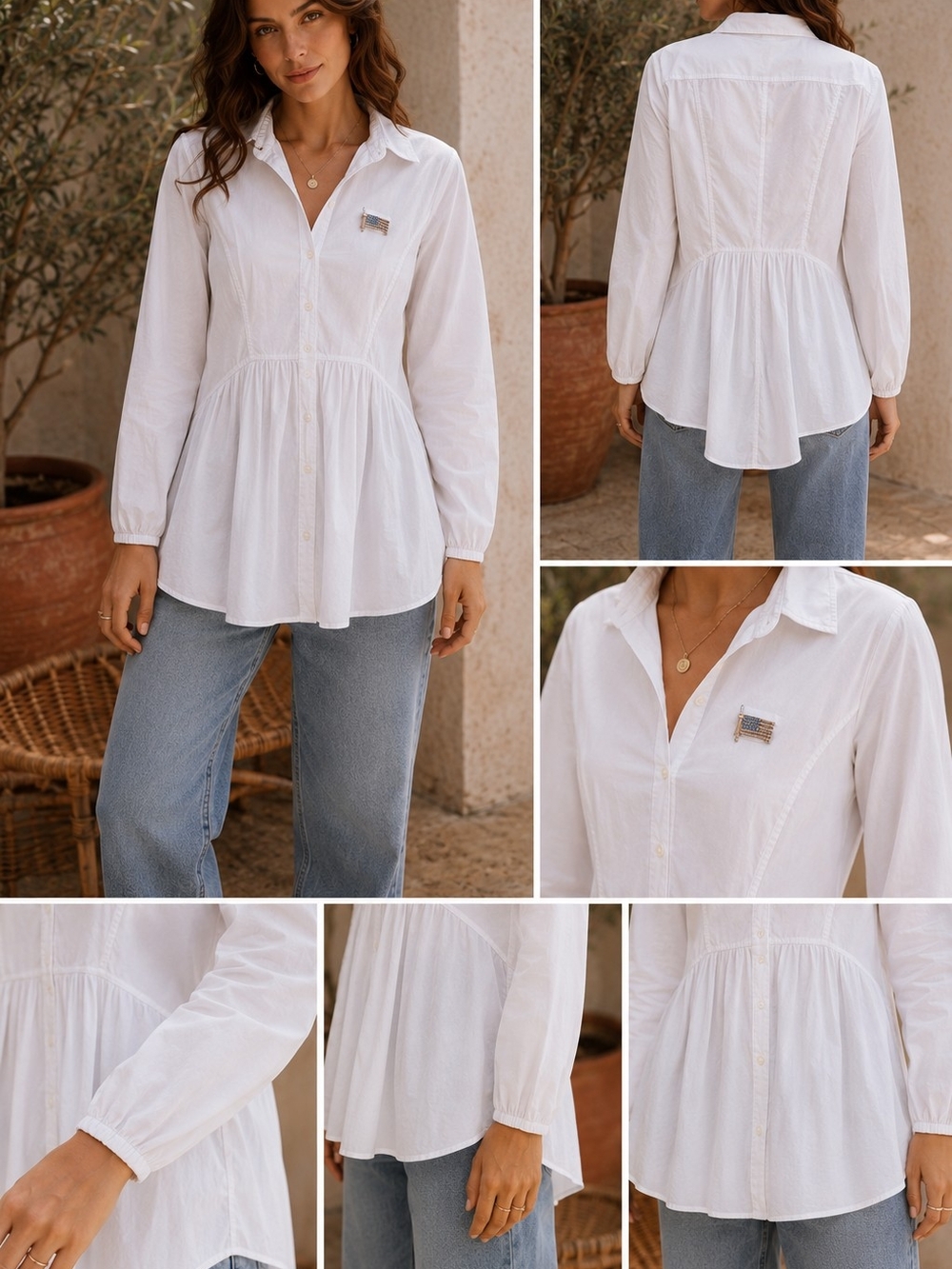 Free People White Peplum Button-Front Blouse